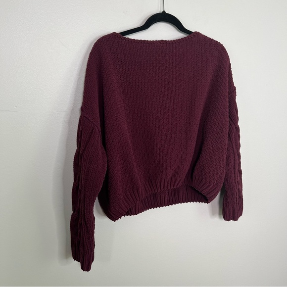 FREE PEOPLE Sticks and Stones Cropped Chenille cable knit Sweater sz Small - Picture 3 of 12